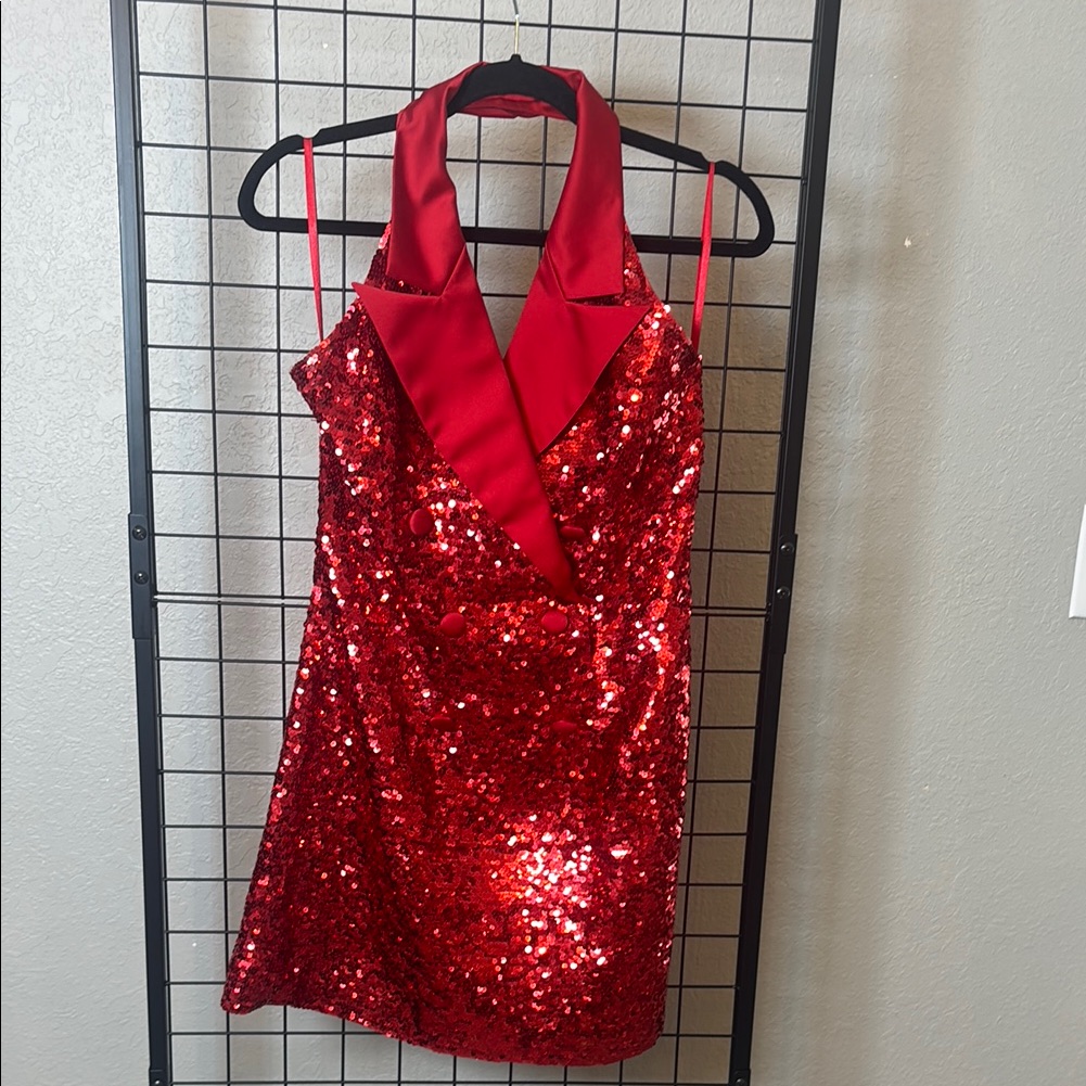 Red Sequin Mini Dress With V-Neckline